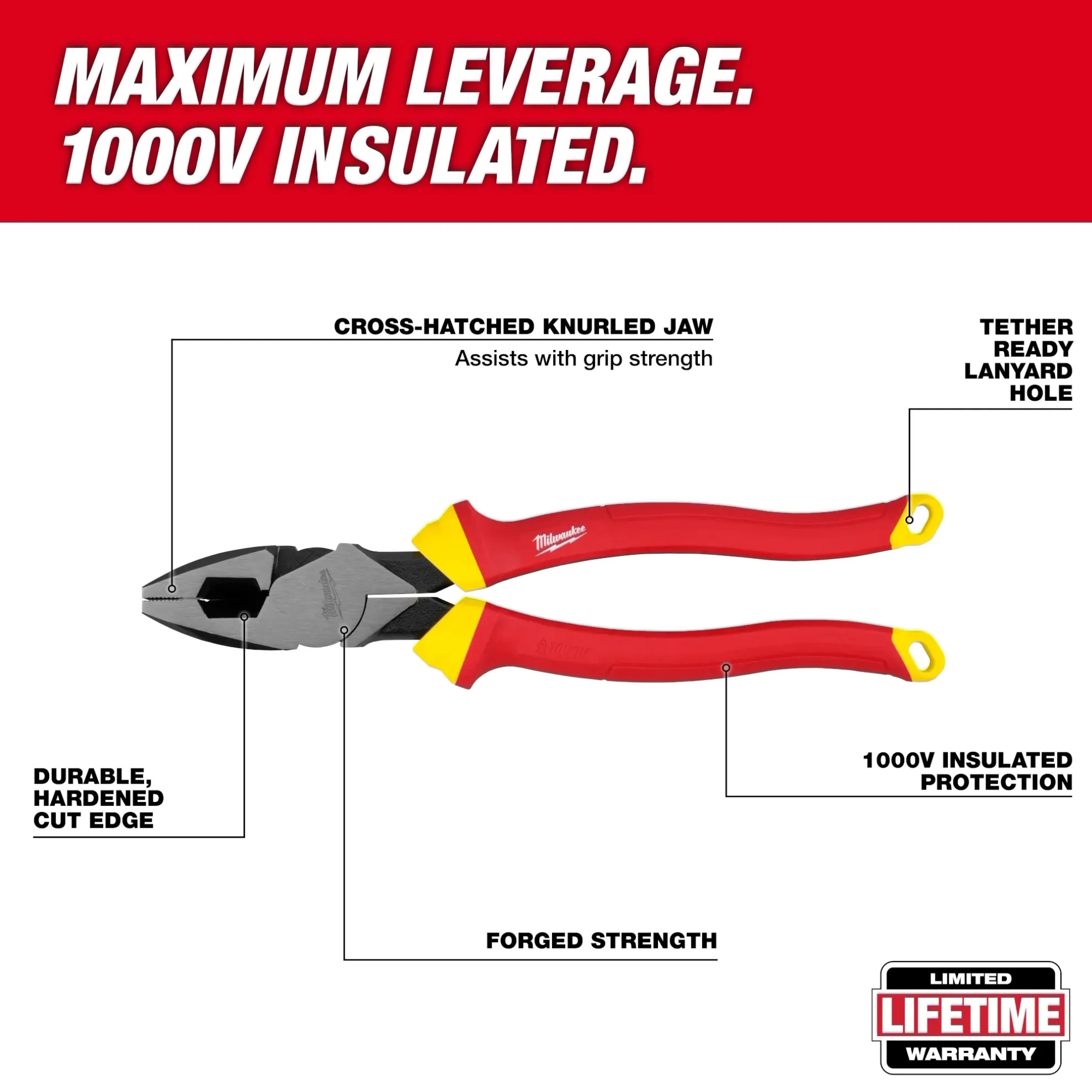 Milwaukee 1000V Insulated 9" Lineman's Pliers from GME Supply